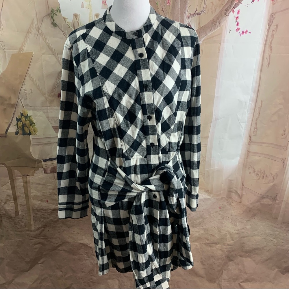 Derek Lam 10 Crosby Checker Plaid Flannel Tie Tunic Dress - Picture 2 of 14